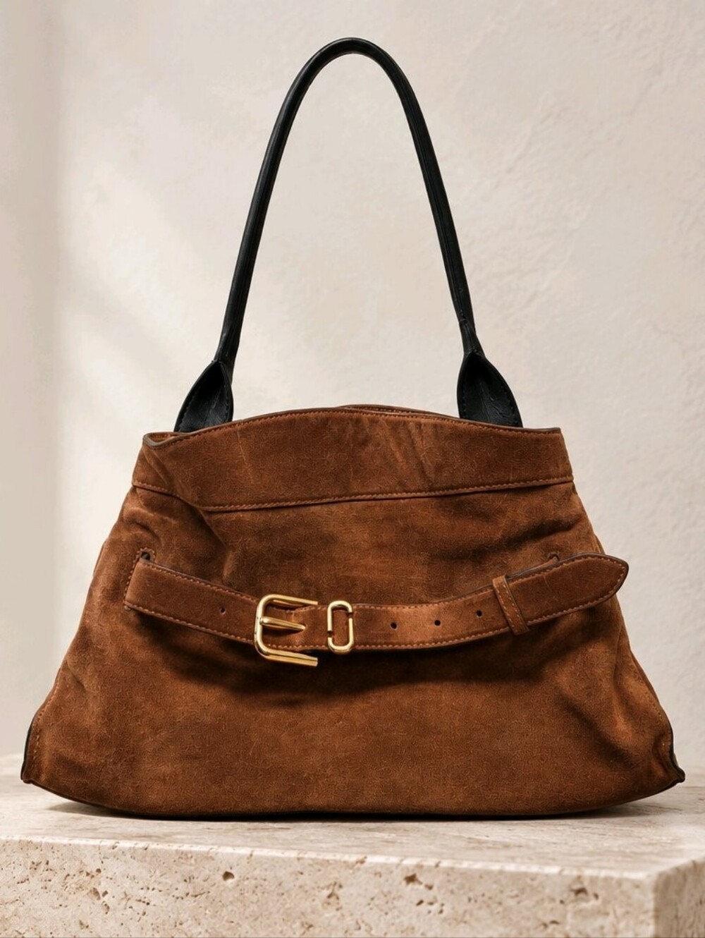 Marc Jacobs The SATCHEL Suede Shoulder Bag with Gold Buckle